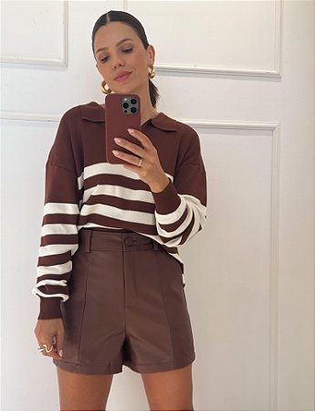Short Milena Couro Marrom