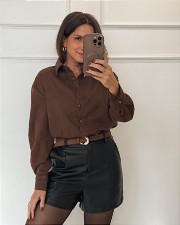 Short Milena Couro Preto
