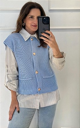 Blusa Tricô Bia Azul Céu