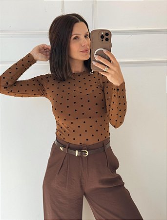 Blusa Babi Tule Poá Marrom