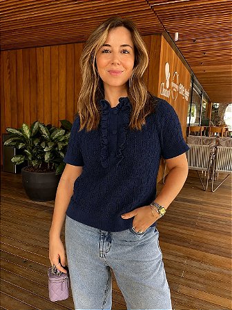 Blusa Tricô Denise Azul Marinho
