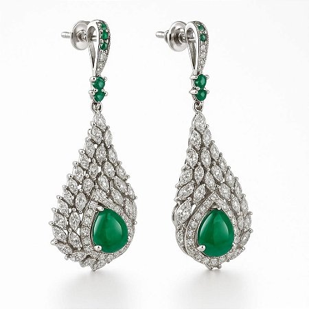 Brinco com pedra verde e brilhantes