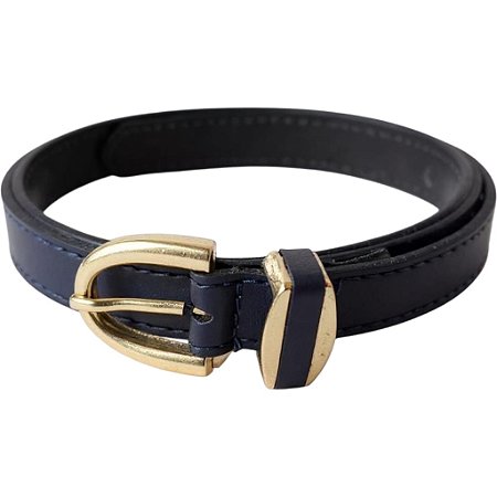 Cinto azul marinho com fivela dourado