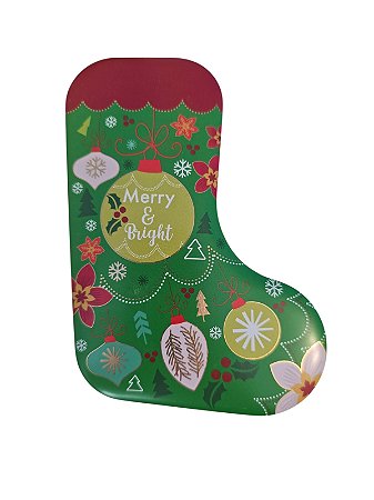 Lata para biscoito em formato de meia.