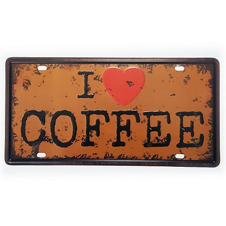 Placa de Metal Decorativa I Love Coffee