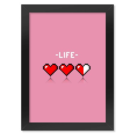 Poster com Moldura 8-bit Life - rosa