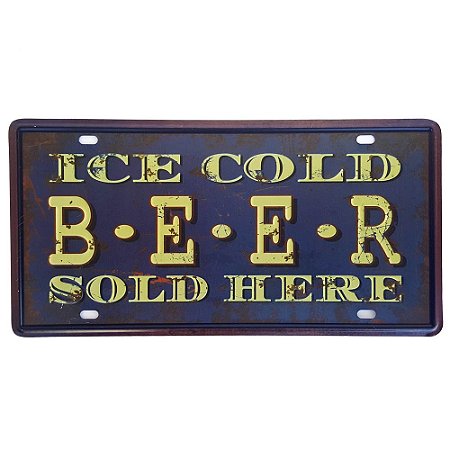 Placa de Metal Decorativa Ice Cold Beer - 30,5 x 15,5 cm