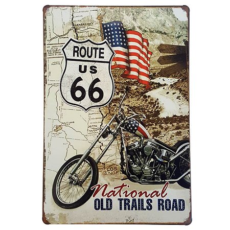 Placa de Metal Decorativa Old Trails Road - 30 x 20 cm