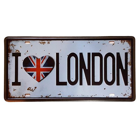 Placa de Metal Decorativa I Love London - 30,5 x 15,5 cm