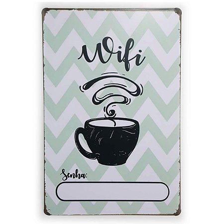 Placa de Metal Wifi Coffee - 30 x 20 cm