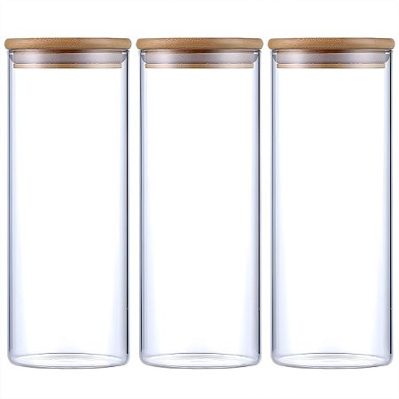 Kit 3 Potes Herméticos Vidro Tampa Bambu 25 x 10 cm 1800ml