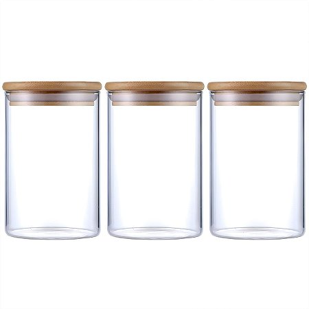 Kit 3 Potes Herméticos Vidro Tampa Bambu 15 x 10 cm 950ml