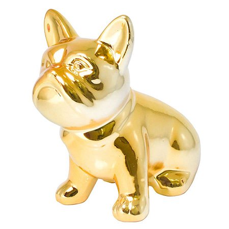 Enfeite de porcelana Bulldog 6 cm - cor dourado