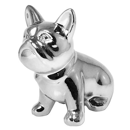 Enfeite de porcelana Bulldog 6 cm - cor prata