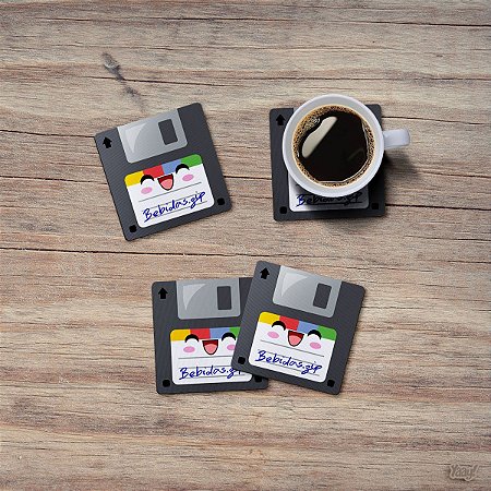 Jogo de Porta Copos Floppy Disk Disquetes Bebidas.zip - 4 peças