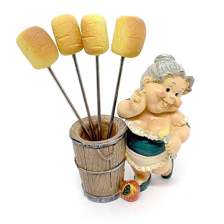 Kit Estátua com Espetos para petiscos Pão - 5 peças