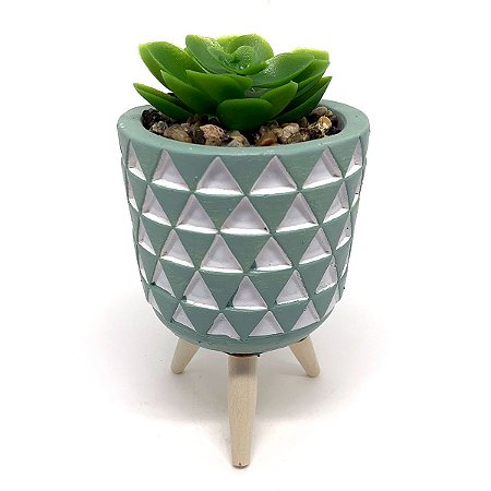 Vasinho Decorativo Triângulos planta suculenta artificial - verde
