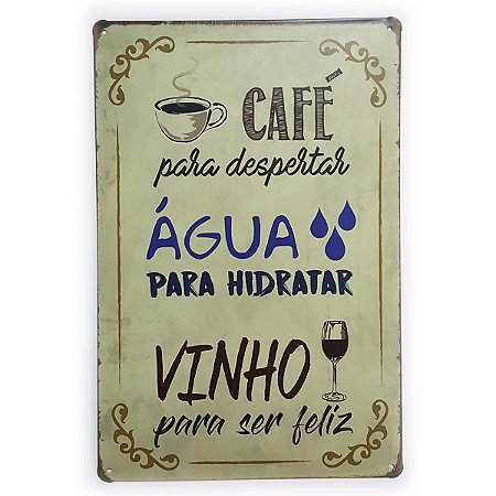 Placa de Metal Café Água e Vinho - 30 x 20 cm - Yaay | Presentes Criativos  Atacado | Decoração Criativa Atacado | Produtos Criativos Atacado