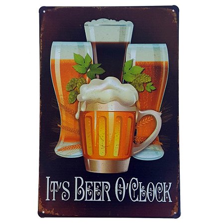 Placa de Metal Decorativa Hora de Cerveja - 30 x 20 cm