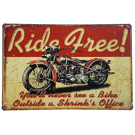Placa de Metal Decorativa Ride Free - 30 x 20 cm