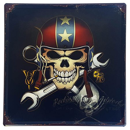 Placa de Metal Decorativa Skull - 30 x 30 cm