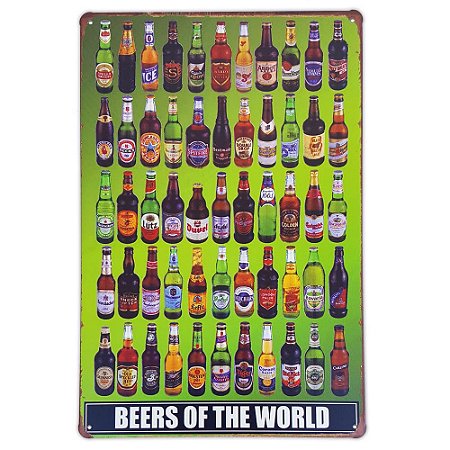 Placa de metal decorativa Retrô Beers of The World