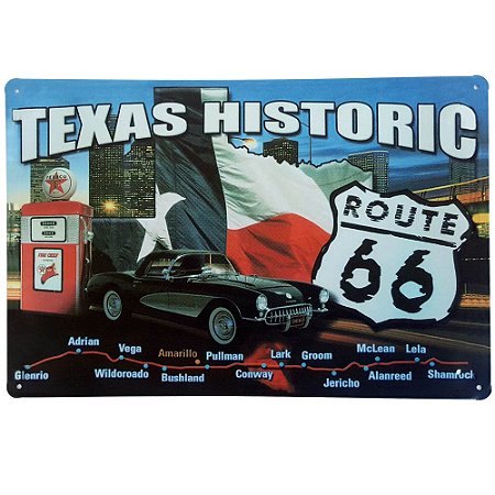 Placa de Metal Decorativa Texas Historic - 30 x 20 cm