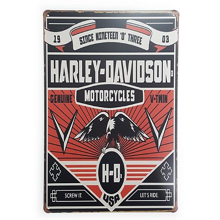 Placa de Metal Harley-Davidson Genuine V-Twin - 30 x 20 cm