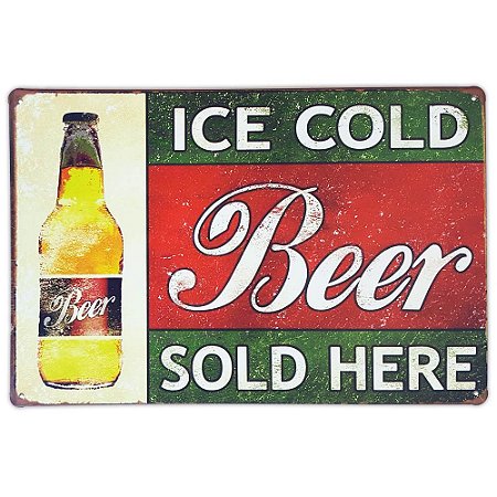 Placa de metal decorativa Retrô Ice Cold Beer Sold Here