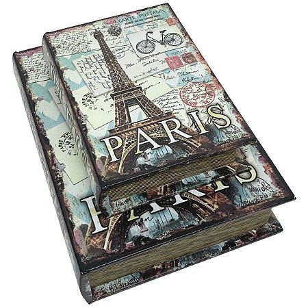 Kit Caixa Livro Decorativa France Paris Bike - 2 peças