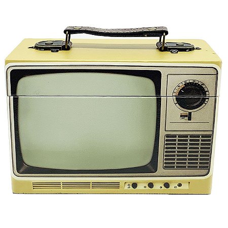 Caixa Decorativa de madeira TV retrô - amarelo