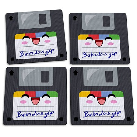 Jogo de Porta Copos Floppy Disk Disquetes Bebidas.zip - 4 peças