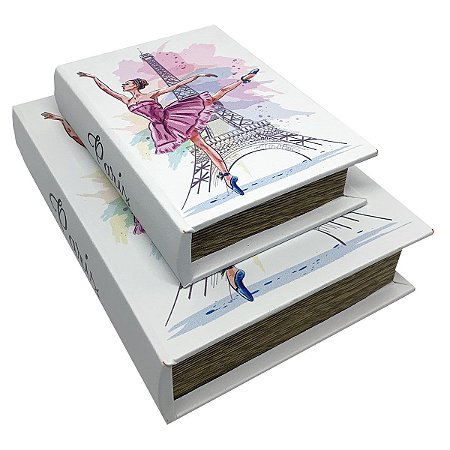 Kit Caixa Livro Decorativa Paris Torre Eiffel Balé - 2 peças