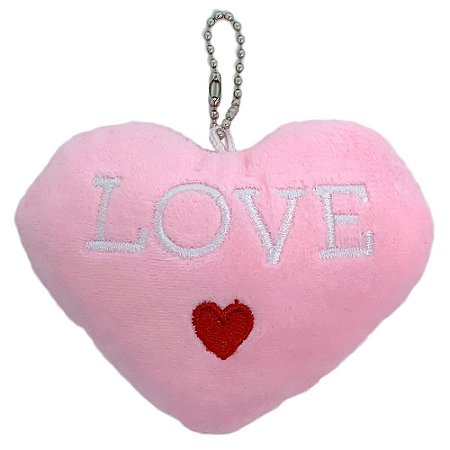 Chaveiro coração de pelúcia Love - rosa claro