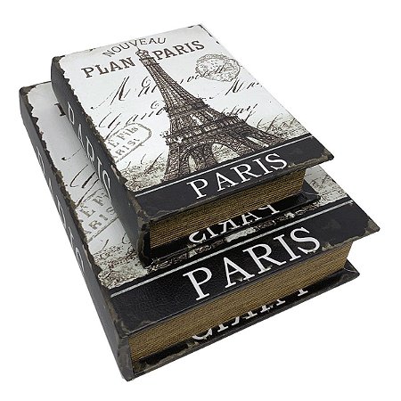 Kit Caixa Livro Decorativa Torre Eiffel Nouveau Plan Paris - 2 peças