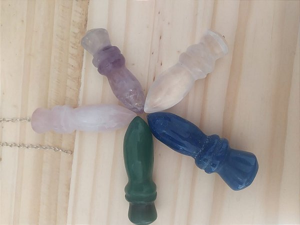 Pendulo Egipcio de Cristal com Correntinha - Feng Shui / Radiestesia - QUARTZO AZUL