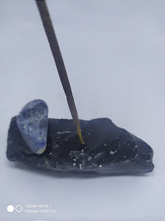 Porta Incenso / Incensário de Pedra Bruta Natural - Obsidiana Bruta + Pedra Rolada - SODALITA