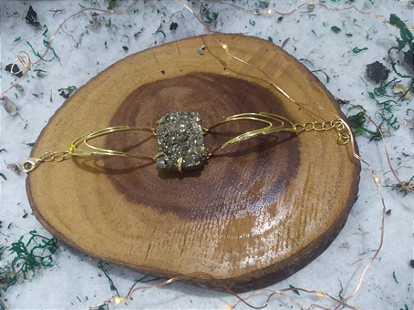 Bracelete De Pedra Bruta de Pirita - A Pedra da Prosperidade!