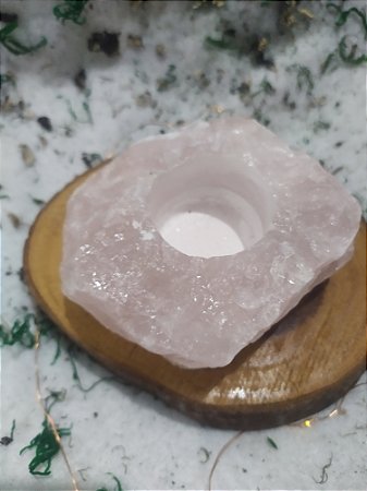 Porta Vela de Cristal Bruto - 100% Natural e Verdadeira - QUARTZO ROSA
