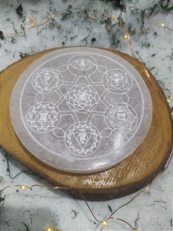 Placa de Selenita - Desenho dos 7 Chakras
