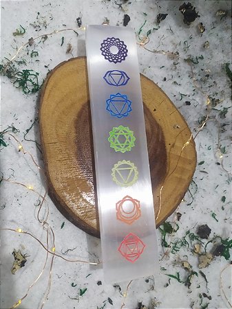 Placa de Selenita - Desenho dos 7 Chakras