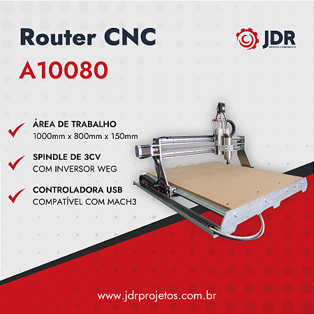 Router CNC - A10080 em Alumínio com Fusos de Esfera + Spindle de 3cv