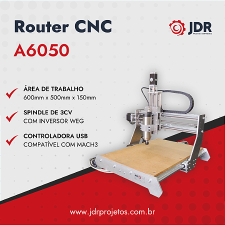 Router CNC - A6050 em Alumínio com Fusos de Esfera + Spindle de 3cv