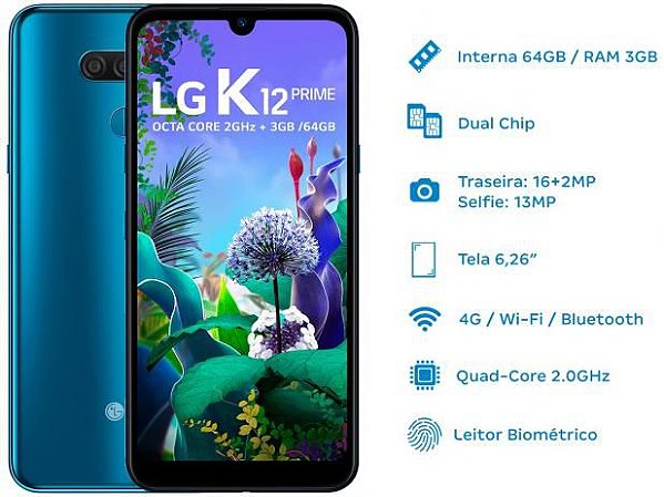 Smartphone LG K12 Prime 64GB Azul 4G Octa Core - 3GB RAM Tela 6,26” Câm.  Dupla + Câm. Selfie 13MP - Presente nos maiores marketplaces!