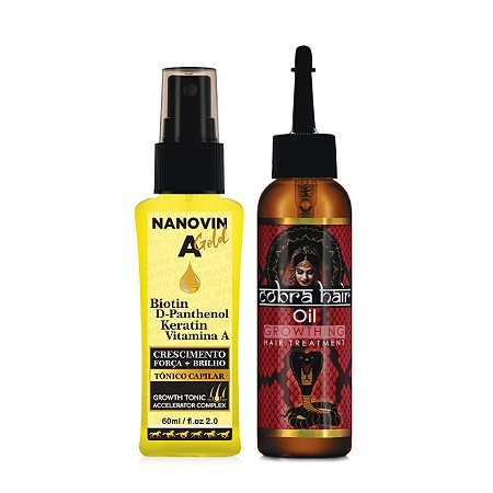 CRESCIMENTO DE CABELO - NANOVIN A GOLD 60 ML E ÓLEO DE COBRA 60 ML