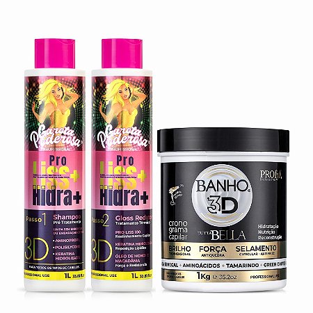 Realinhamento Proliss - Garota Poderosa Professional  Kit Litro + Creme de Tratamento Banho 3D KG