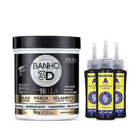 Banho de Creme Banho 3D Kg + 03 Tônico de Crescimento Capilar 30 ml