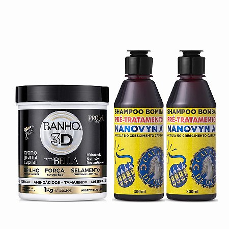 Banho de Creme Banho 3D Kg + 02 Shampoo de Crescimento Capilar 300 ml