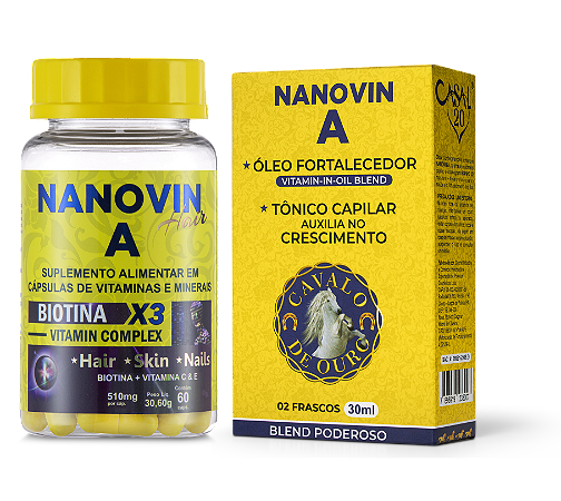 Vitamina para Cabelo Nanovin A 60 unid + Tônico Poderoso e Óleo Fortalecedor Casal 20
