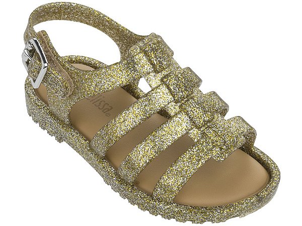 Sandália Mini Melissa Flox BB Glitter Dourado